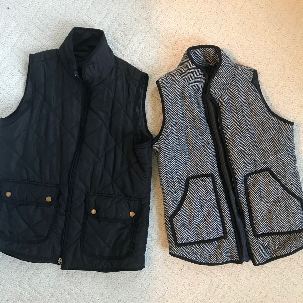 Black + Herringbone Quilted Vests
